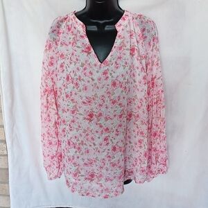 LA LUNA Pink Floral V-Neck, curve hem Blouse